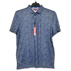 REDVANLY Galem Golf Polo Shirt Mens Large Loganberry Blue Leopard Performance